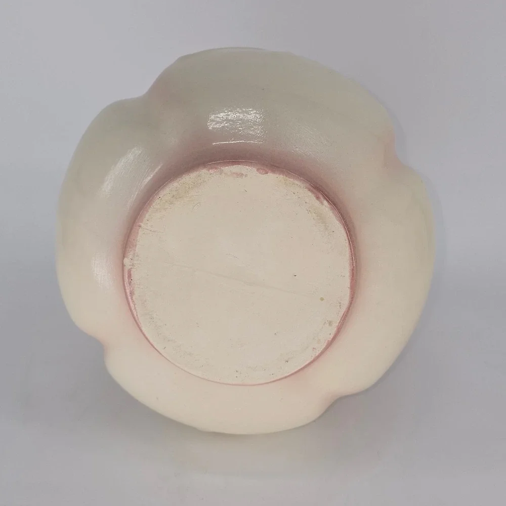 Vintage Pink Cream Floral Ceramic Pitcher Vase Ornate Scalloped Victorian Style